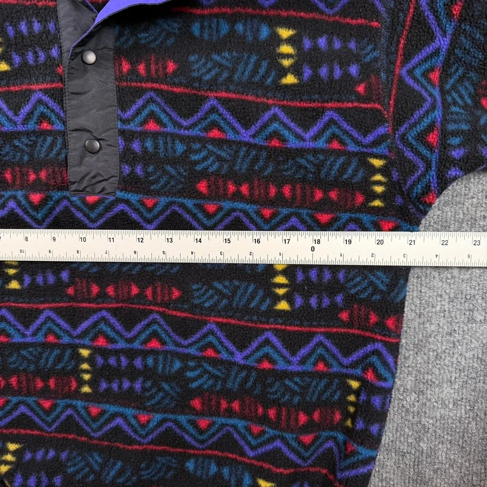 Columbia Aztec Geometric Vintage 90s Made in USA T Snap Fleece Pullover M Black